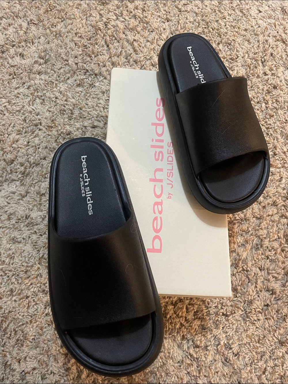 New in Box Beach Slides by J/Slides. Squish Size 10. Color Black Eva